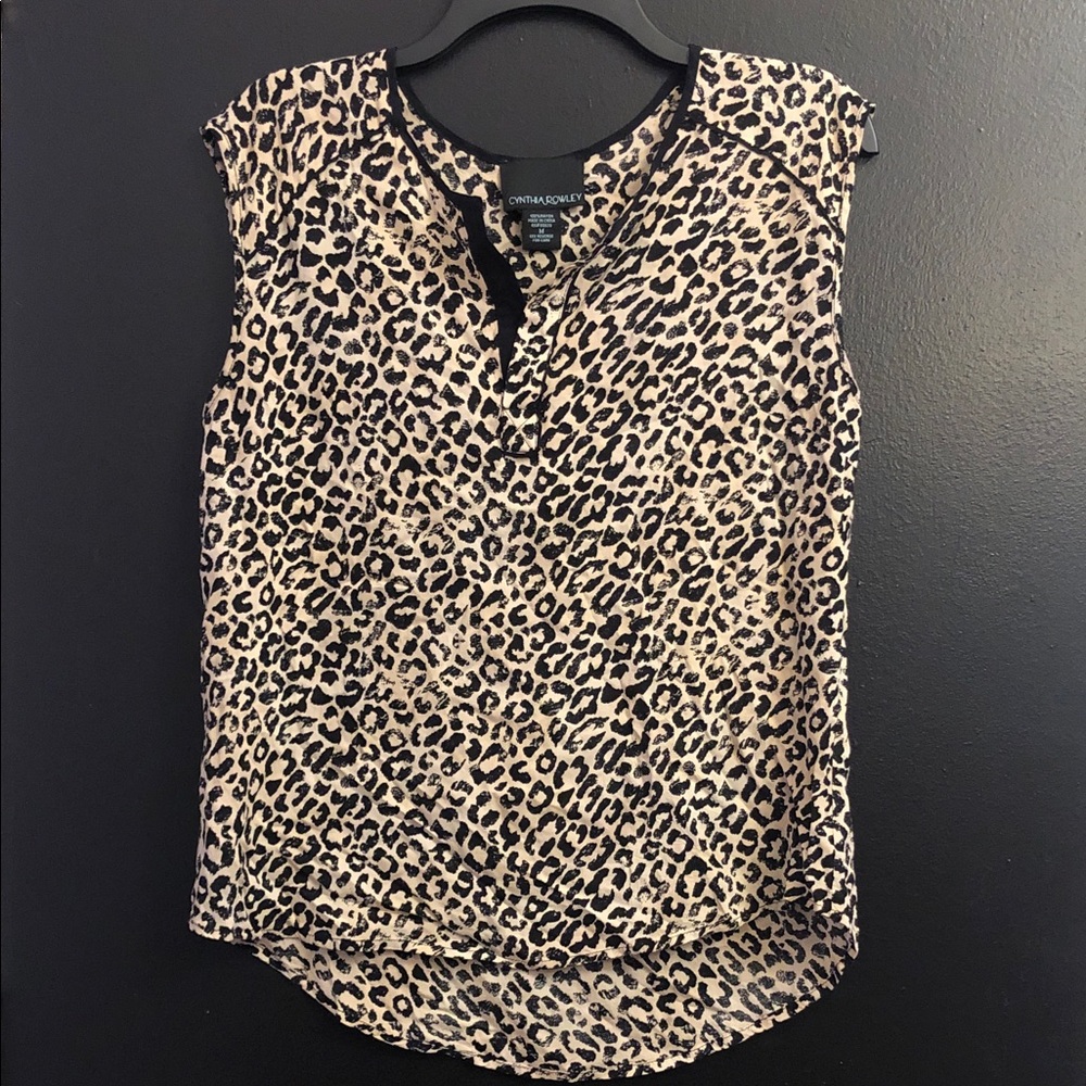Cynthia Rowley Tan and Black Leopard Print Cap Sleeve Top